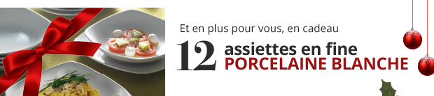 ET EN PLUS POUR VOUS, EN CADEAU 12 ASSIETTES EN FINE PORCELAINE BLANCHE